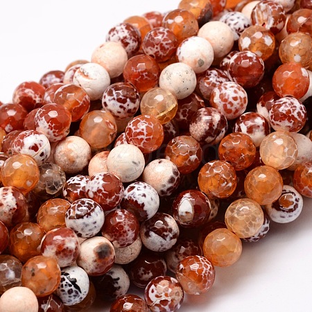 Dyed Natural Fire Crackle Agate Faceted Round Beads Strands G-E320C-12mm-06-1