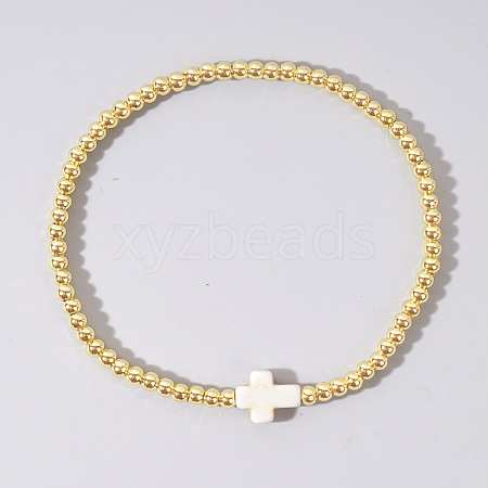 Brass Bead Stretch Bracelets for Women QZ0147-8-1