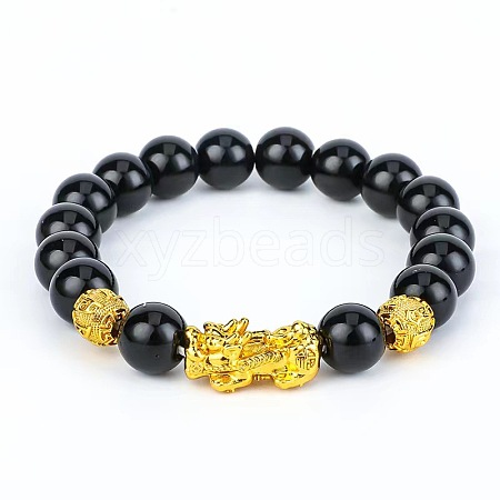 Pi Xiu & Natural Obsidian Round Beaded Stretch Bracelets for Women Men FL7660-1