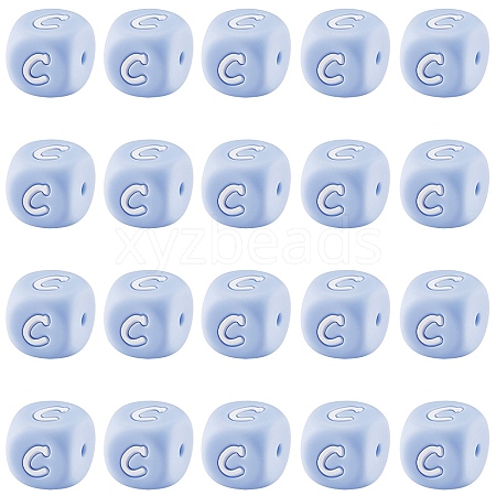 20Pcs Blue Cube Letter Silicone Beads 12x12x12mm Square Dice Alphabet Beads with 2mm Hole Spacer Loose Letter Beads for Bracelet Necklace Jewelry Making JX434C-1