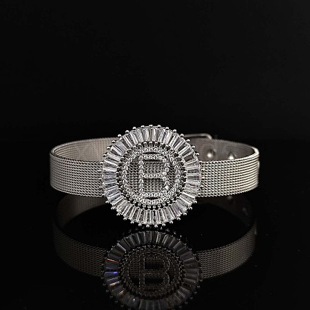 Brass Micro Pave Clear Cubic Zirconia Bangles for Women FS-WGA7409-14-1