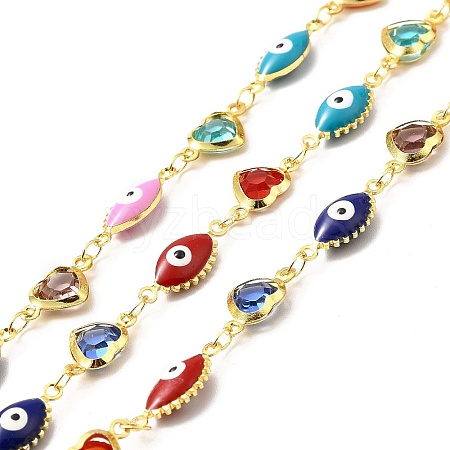 Handmade Brass Evil Eye Enamel Link Chain CHC-I045-21G-1