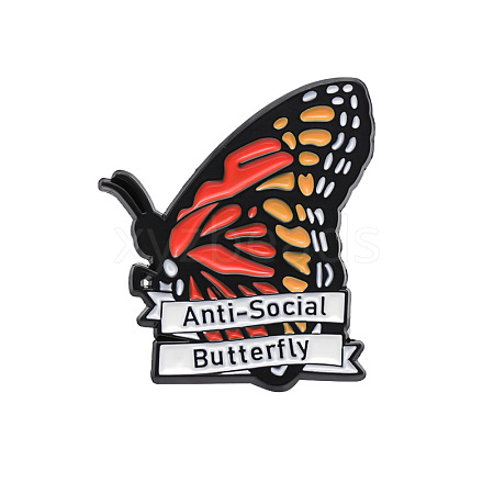 Butterfly with Word Anti-Social Safety Brooch Pin JEWB-PW0002-04-1