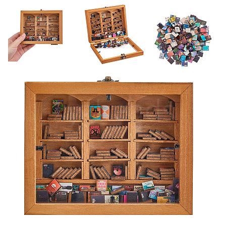 Wood Bookshelf with Acrylic Books Mini Model DJEW-WH0015-148-1