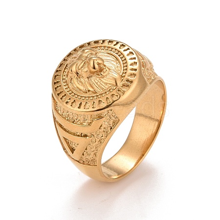 Ion Plating(IP) 304 Stainless Steel Lion Signet Finger Ring RJEW-B040-02B-G-1