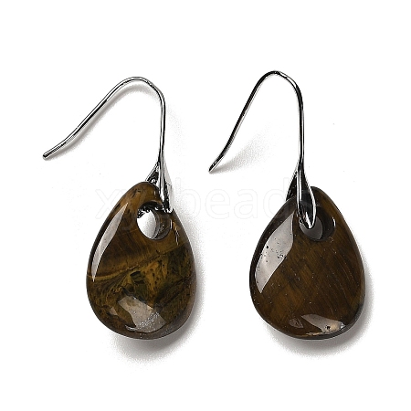 Natural Tiger EyeTeardrop Dangle Earrings EJEW-I315-02P-05-1