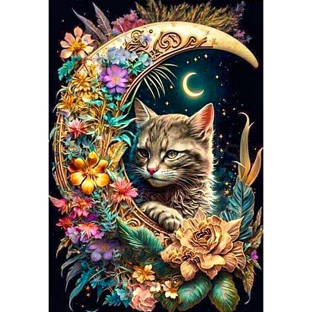 AB Color Flower Cat DIY Diamond Painting Kit PW-WG80731-05-1