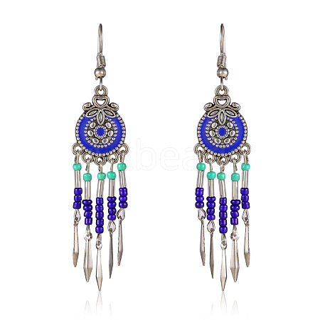 Bohemian Style Alloy Enamel Flat Round Tassel Chandelier Earrings FS-WG14215-03-1
