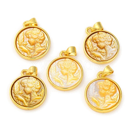 Natural Yellow Shell Carved Cameo Lady Pendants KK-D537-01G-01-1