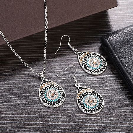 Bohemian Style Alloy Enamel Pendant Necklaces & Dangle Earrings Sets WG43411-11-1