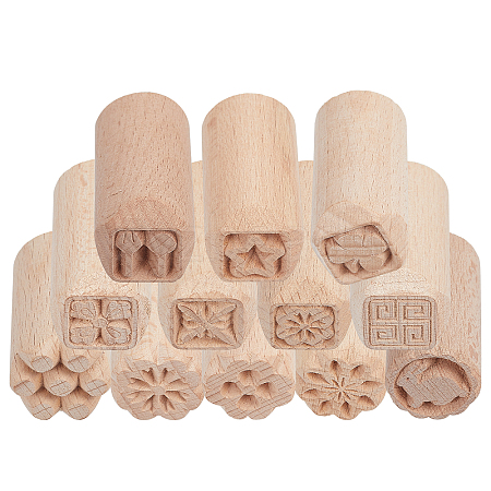 CHGCRAFT 12pcs 12 styles Round Wooden Traditional Chinese Moon Cake Molds AJEW-CA0004-24-1