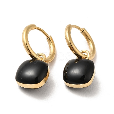 Ion Plating(IP) Enamel Square Padlock Dangle Hoop Earrings STAS-H175-22G-B-1