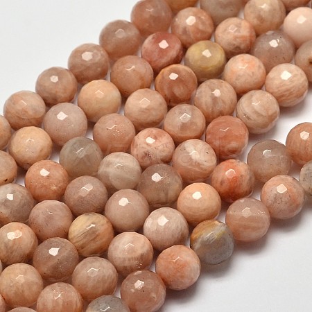 Faceted Round Natural Sunstone Beads Strands G-I176-10-8mm-1