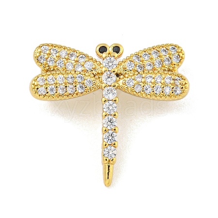 Rack Plating Brass Pave Clear & Black Cubic Zirconia Dragonfly Links Connector Charms KK-Z053-15G-1