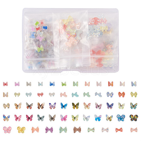 1 Box 195Pcs 21 Colors 3D Butterfly Resin Cabochons MRMJ-PJ0001-04-1