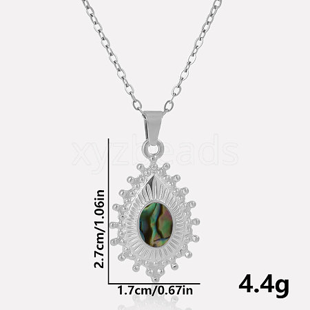 304 Stainless Steel Pave Natural Paue Shell Teardrop Pendant Necklaces RV9484-1-1