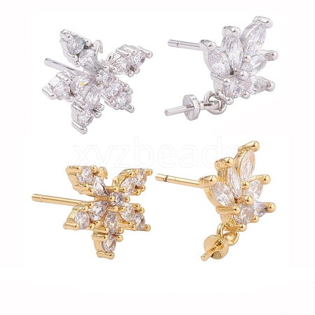 4 Pairs 2 Style Brass Micro Pave Clear Cubic Zirconia Stud Earring Findings KK-ZZ0001-06-1