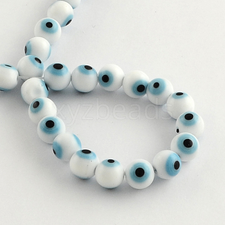 Round Handmade Evil Eye Lampwork Beads LAMP-R114-6mm-07-1