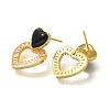 Brass Cubic Zirconia & Black Agate Stud Earrings EJEW-M048-03G-2