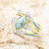 3Pcs Horse Eye Alloy & Crystal Rhinestone & Synthetic Turquoise Finger Rings FS-WG40CFA-03-1