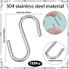 150Pcs 304 Stainless Steel S-Hook Findings STAS-SP0002-13-2