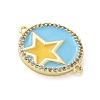 Brass Micro Pave Clear Cubic Zirconia Flat Round with Star Connector Charms KK-Z095-02G-2