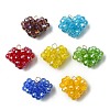7Pcs 7 Colors Handmade Copper Wired Glass Beaded Heart Pendants PALLOY-CJ00101-8