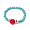 Halloween Skull & Round Synthetic Turquoise Beaded Stretch Bracelets BJEW-JB10725-1