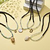 Natural Aquamarine & Lava Rock Beaded Necklace with Brass Charm NJEW-JN03997-8