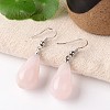 Natural Rose Quartz Teardrop Dangle Earrings EJEW-J086-08-1