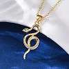 Brass Micro Pave Clear Cubic Zirconia Snake Pendant Necklaces NJEW-S438-02B-G-1