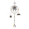 Halloween Wire Wrapped Glass Beads & Alloy Enamel Spider Hanging Ornaments HJEW-TA00205-1