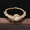 Round Brass Micro Pave Cubic Zirconia Cuff Finger Rings RJEW-C120-02G-2