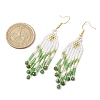 Woven Seed Beads & Natural Fuchsite Tassel Earrings EJEW-MZ00154-02-3