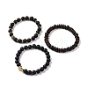 3Pcs Natural Black Agate(Dyed) and Coconut Beads Stretch Bracelets Set BJEW-JB08933-4