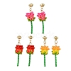 3Pairs 304 Stainless Steel Rose Glass Seed Beaded Dangle Stud Earrings EJEW-MZ00333-2