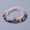 Two Loops Natural Rose Quartz & Natural/Synthetic Mixed Stone Beads Warp Stretch Bracelets BJEW-JB04223-02-1