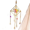 Rhombus Brass with Iron Chain Hanging Ornaments PW-WG5D558-01-3