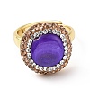 Adjustable Dyed Shell Nugget Ring with Rhinestone RJEW-A011-01G-3