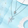 Stainless Steel Fairy and Heart Pendant 304 Stainless Steel Cable Chain Double Layer Necklaces for Women NJEW-JN05810-02-1