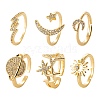 6Pcs 6 Styles Brass Micro Pave Clear Cubic Zirconia Cuff Rings RJEW-LS0001-34G-3