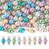 90Pcs 9 Colors Pearlized Glass Pearl Connector Charms PALLOY-TA0002-49A-1