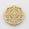 Filigree Flat Round Brass Micro Pave Cubic Zirconia Cabochons ZIRC-P005-03G-NR-1