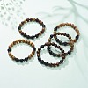 Natural Lava Rock & Wood Beaded Stretch Bracelet BJEW-JB08535-02-2