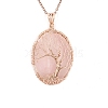 Natural Rose Quartz Brass Wire Wrapped Pendants PW-WG90230-02-1