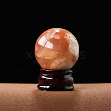 Natural Cherry Blossom Agate Ball Display Decorations(Excluding Wooden Base) G-PW0004-46