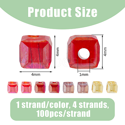 4 Strand 4 Color Transparent Electroplate Glass Beads Strands EGLA-DC0001-07A-1