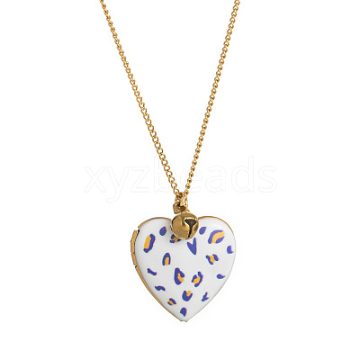304 Stainless Steel Enamel Printed Mom Heart Locket Pendant Necklaces for Mother's Day Gift WG641EA-02-1