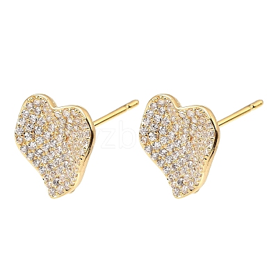 Brass Micro Pave Cubic Zirconia Stud Earring Findings with Loops CU-CBA1682-02G-1