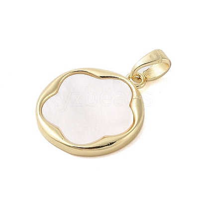 Brass Pave Shell Pendants KK-I712-46G-1
